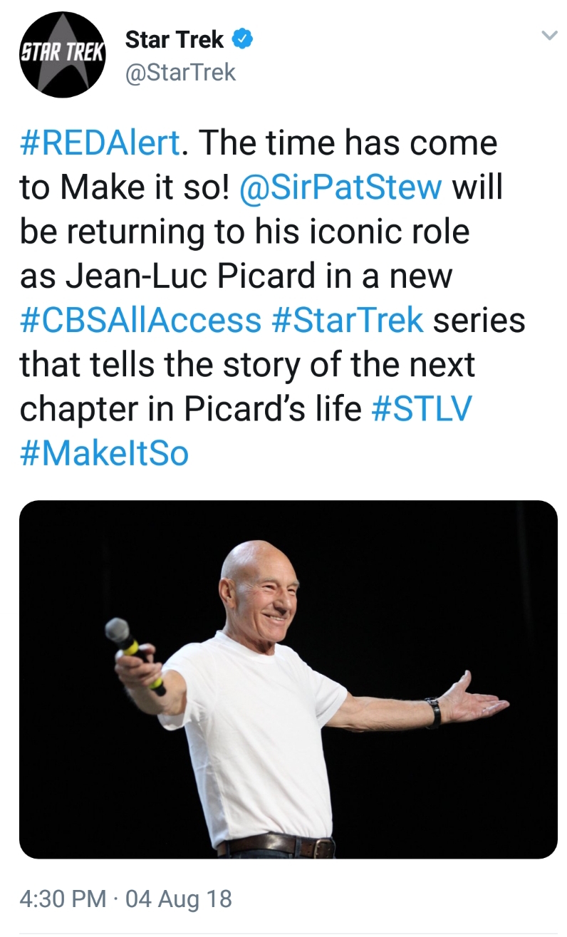 Star Trek Twitter Announcement of Jean Luc Picard